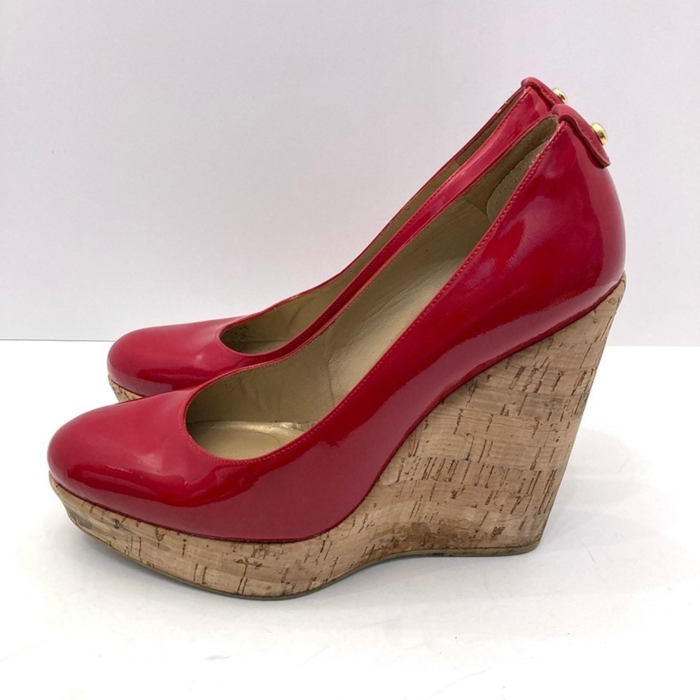 Stuart Weitzman Red Patent Leather Cork Wedge Heels Shoes Womens 7M Platform